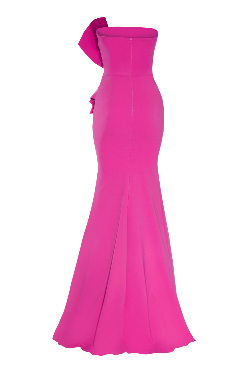Fuchsia crepe strapless maxi dress