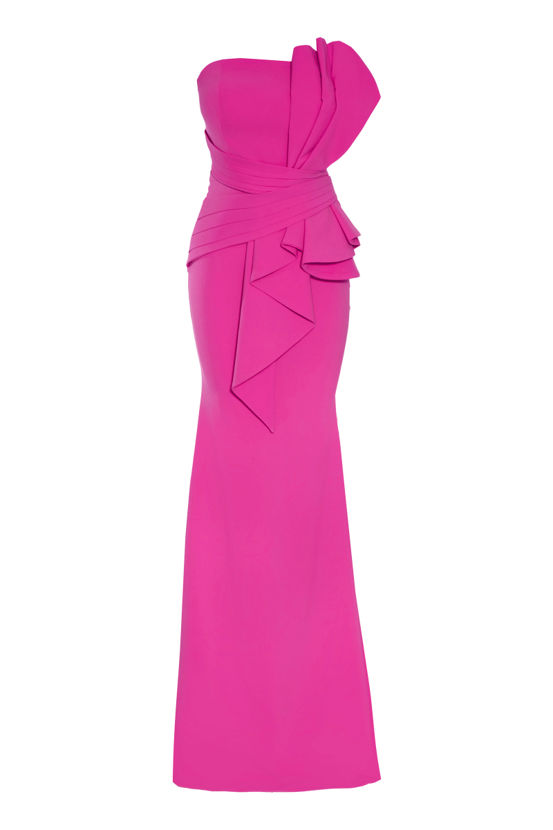 Fuchsia crepe strapless maxi dress
