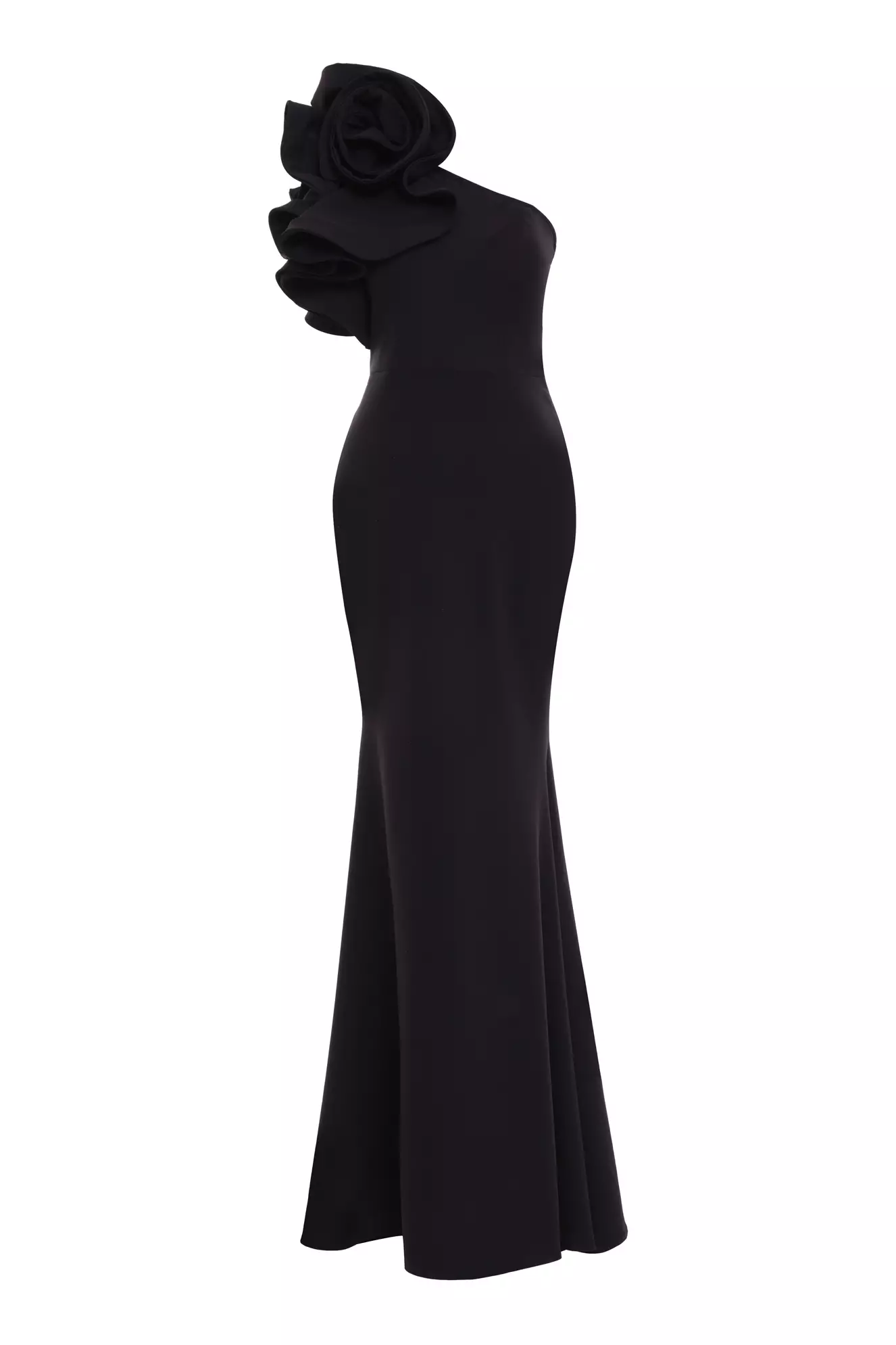 Black crepe single sleeve maxi dress