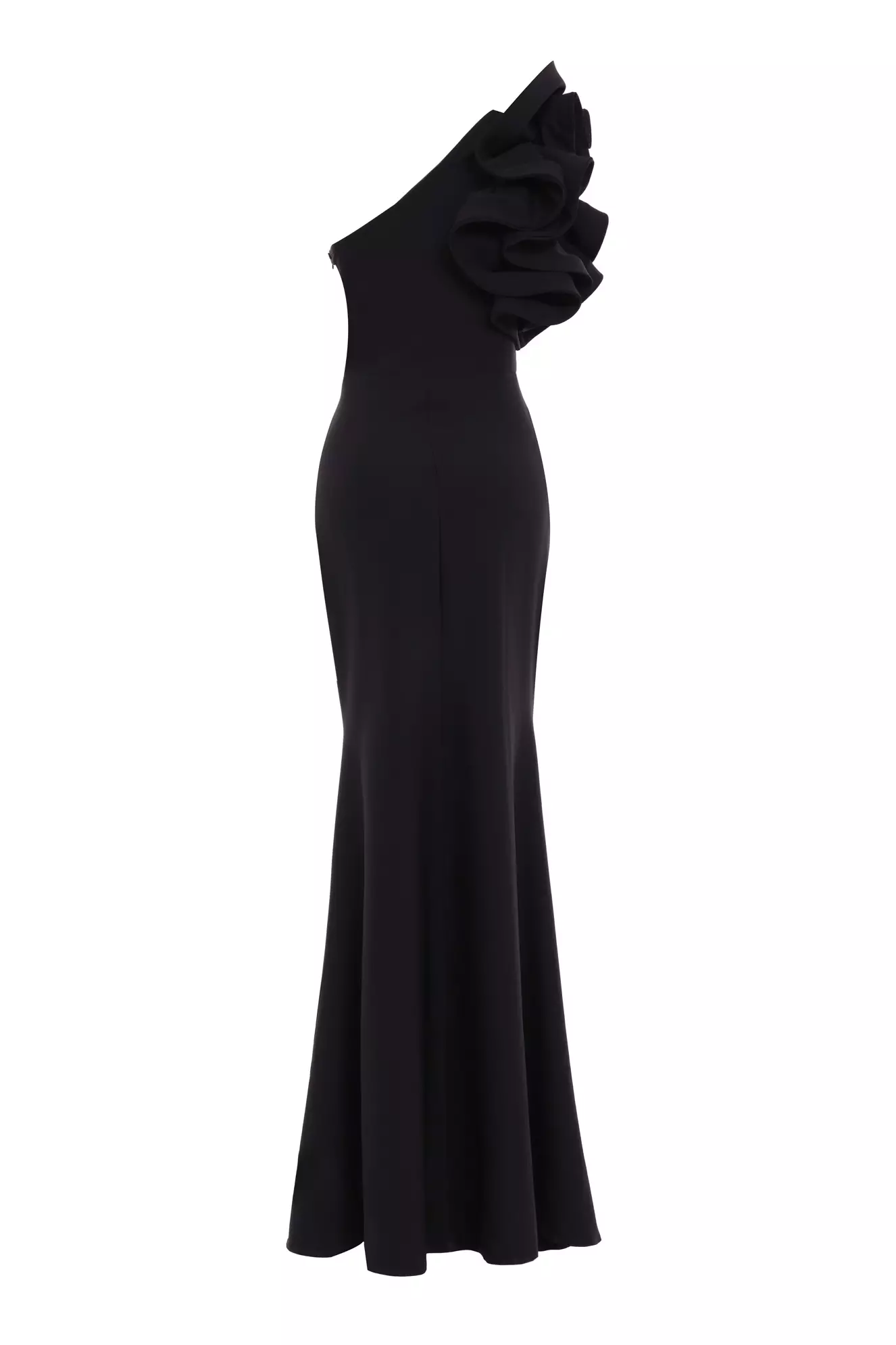 Black crepe single sleeve maxi dress