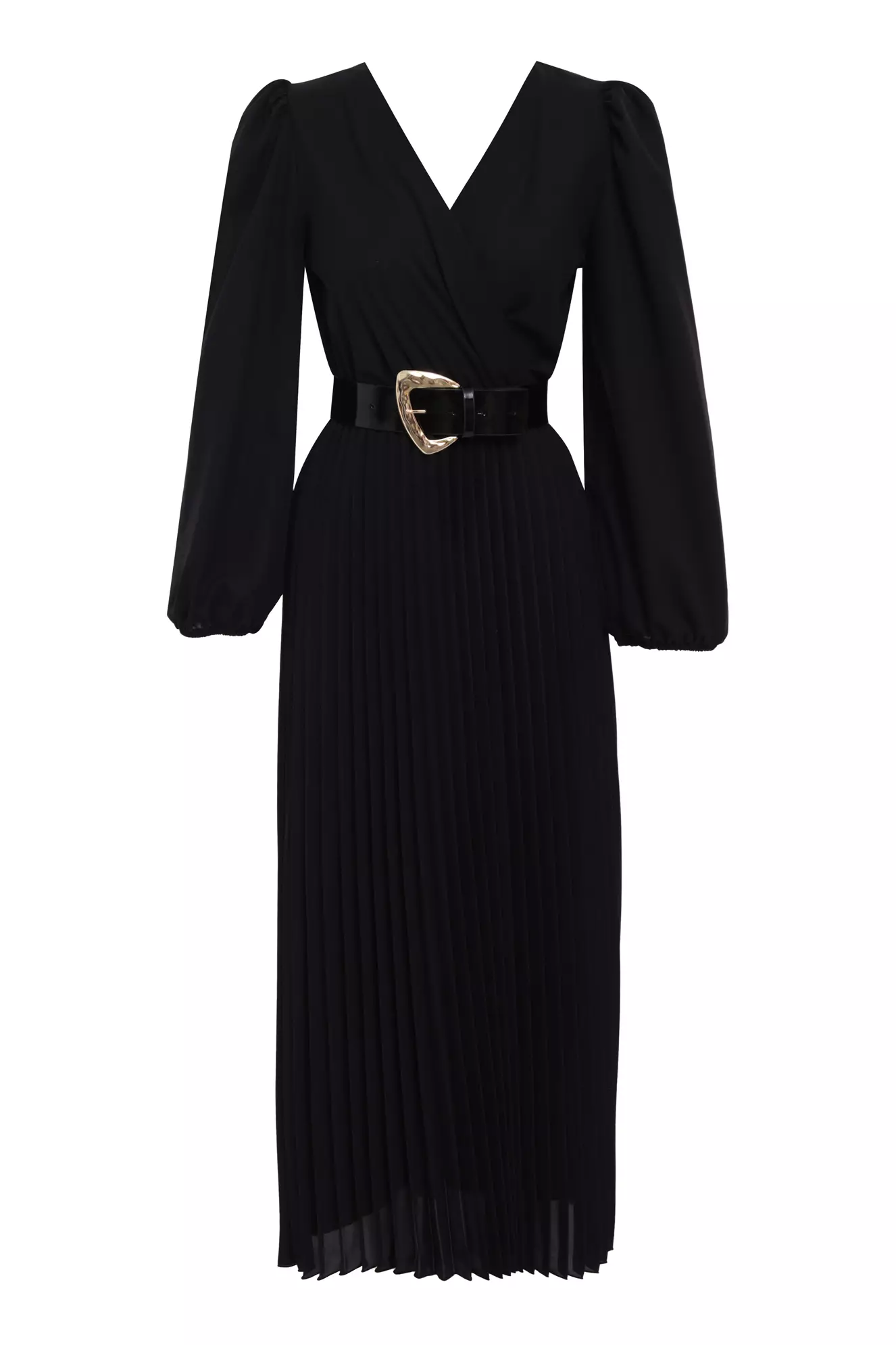 Black crepe long sleeve midi dress