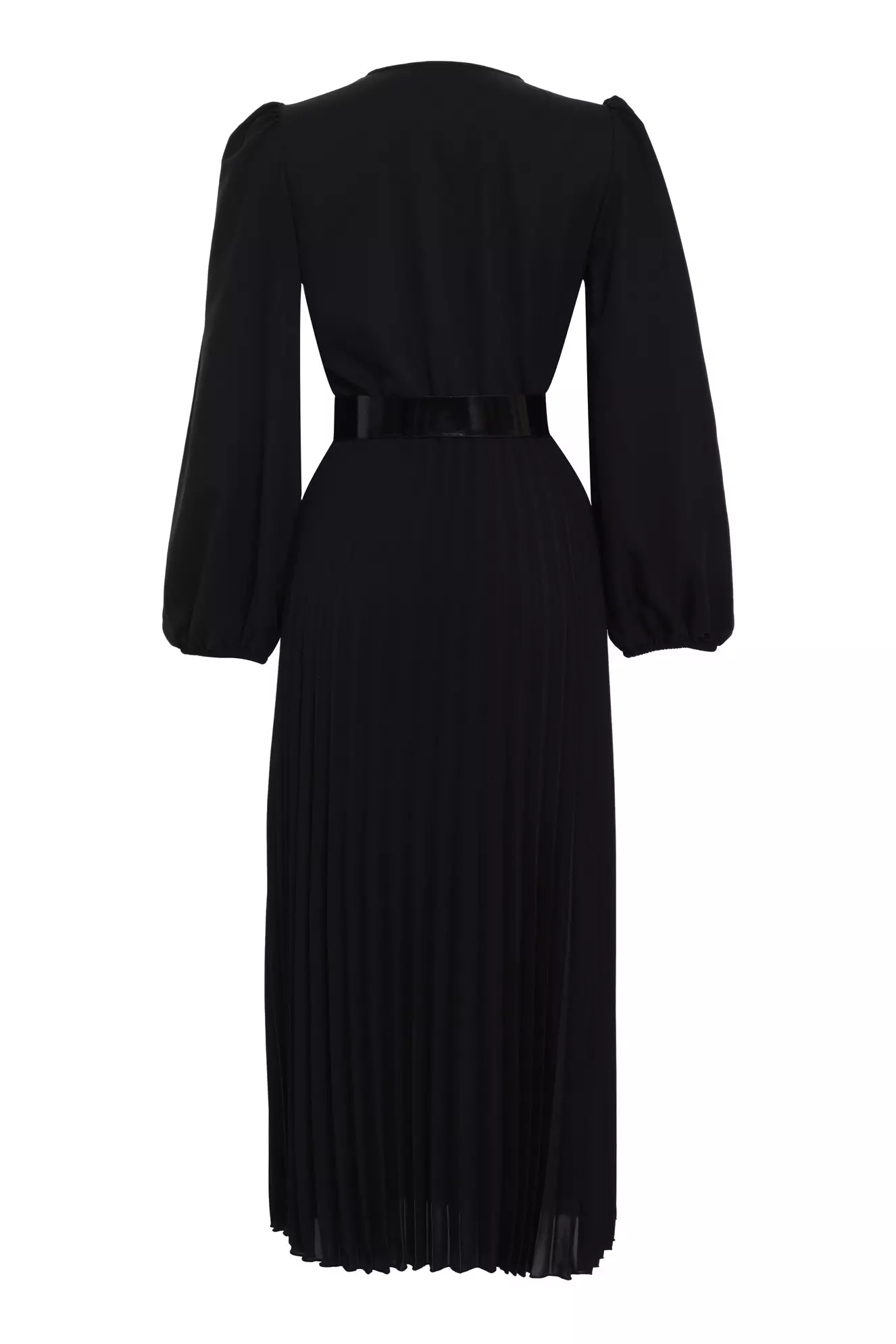 Black crepe long sleeve midi dress