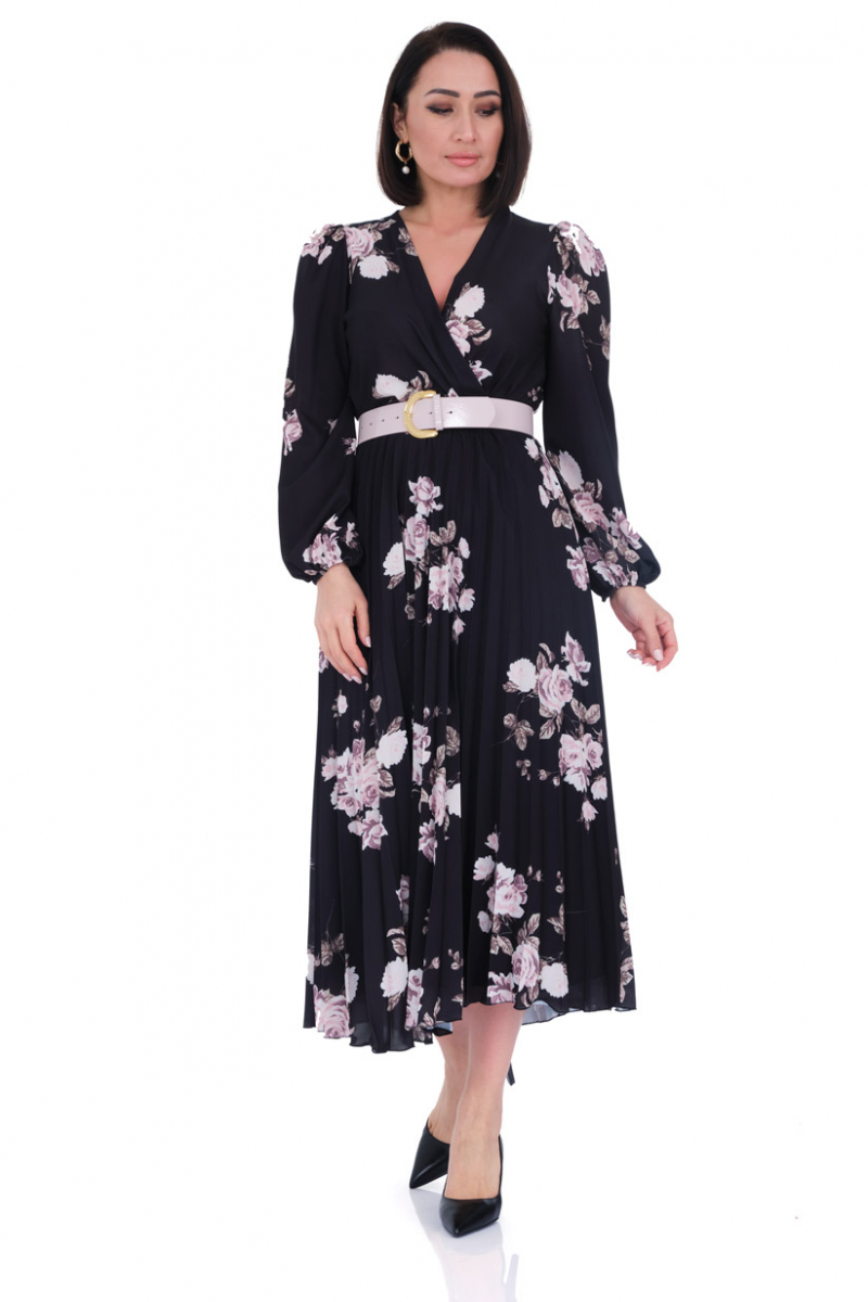 Printed crepe long sleeve midi dress