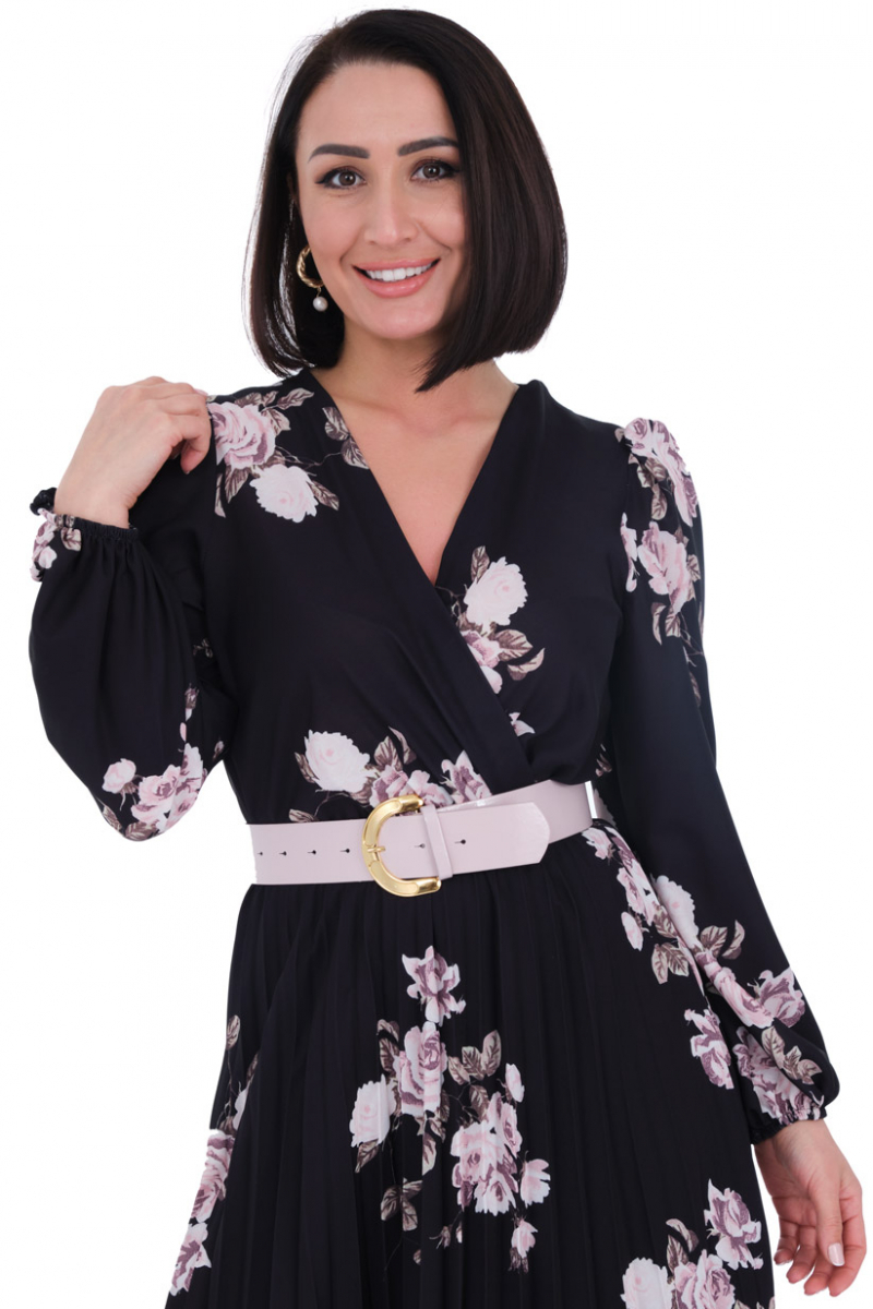 Printed crepe long sleeve midi dress