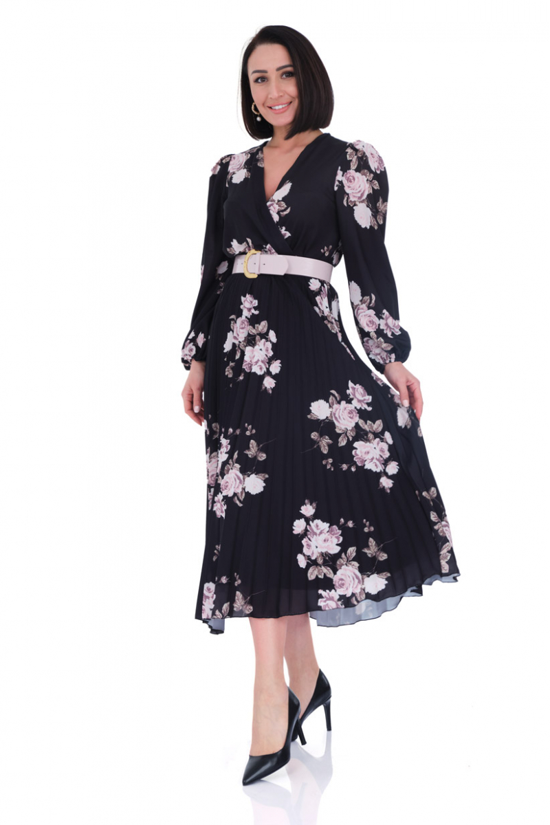 Printed crepe long sleeve midi dress