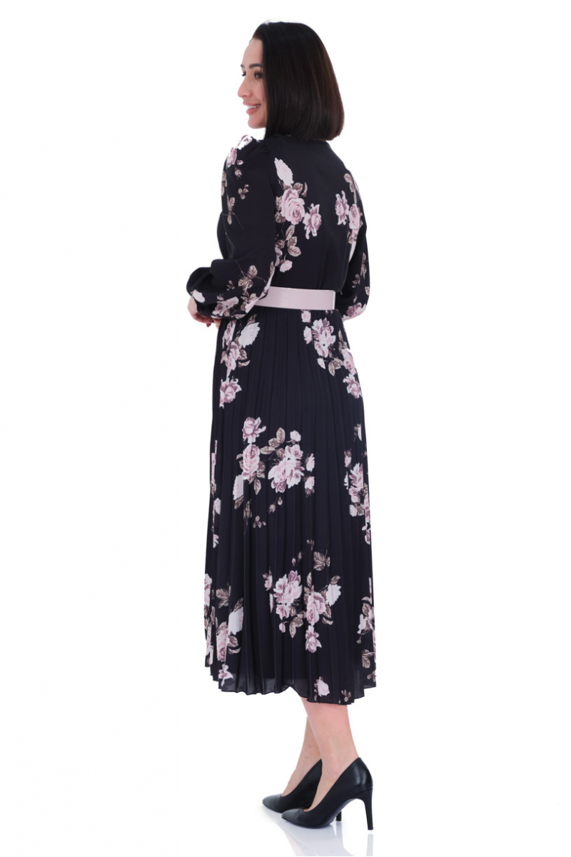 Printed crepe long sleeve midi dress