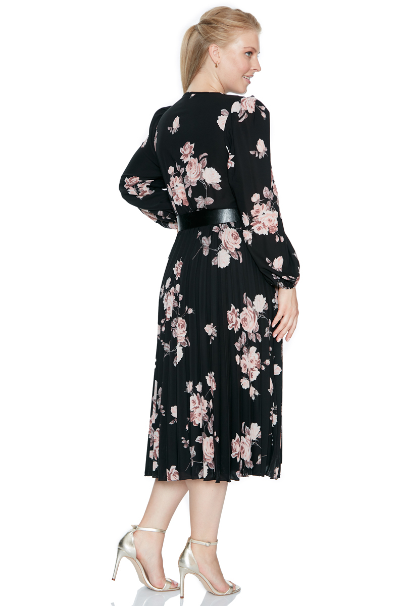 Printed plus size crepe long sleeve midi dress