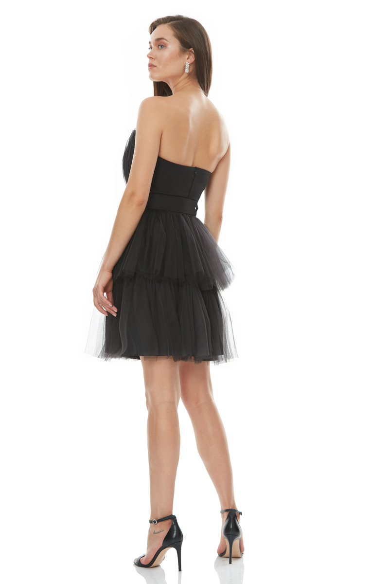 Black tulle sleeveless midi dress