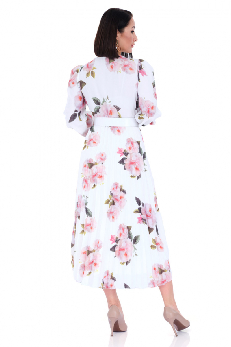Printed crepe long sleeve midi dress