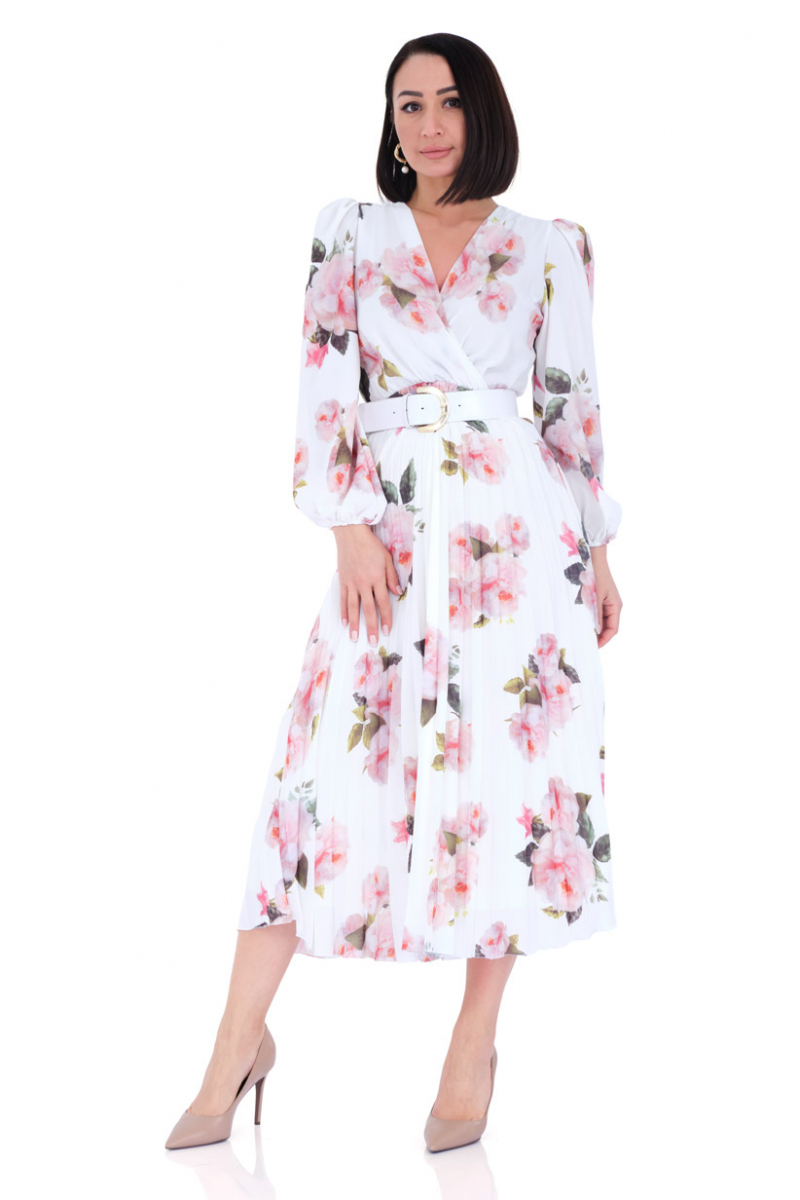 Printed crepe long sleeve midi dress