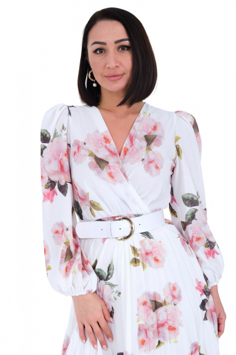 Printed crepe long sleeve midi dress