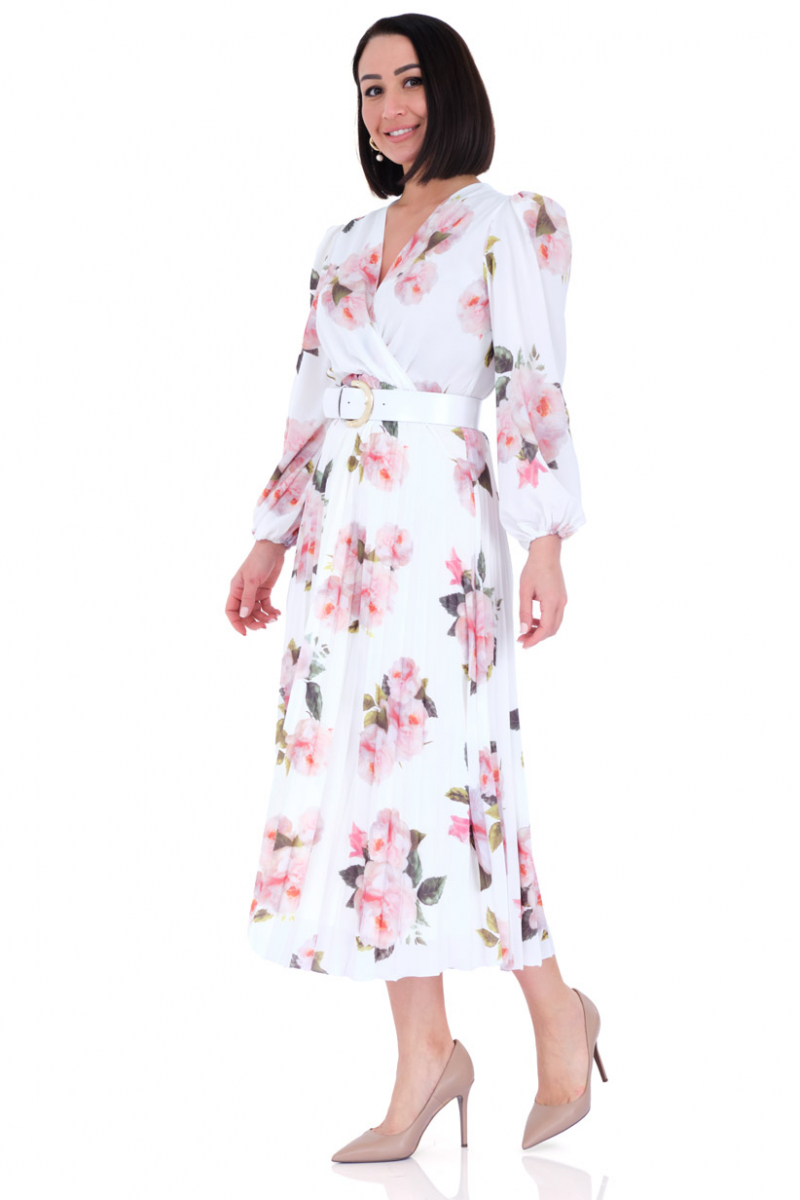 Printed crepe long sleeve midi dress