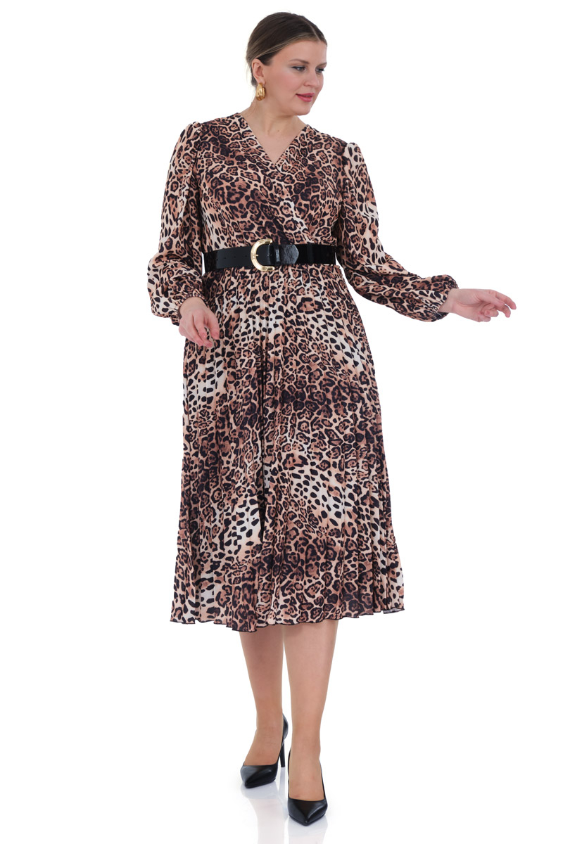 Printed plus size crepe long sleeve midi dress