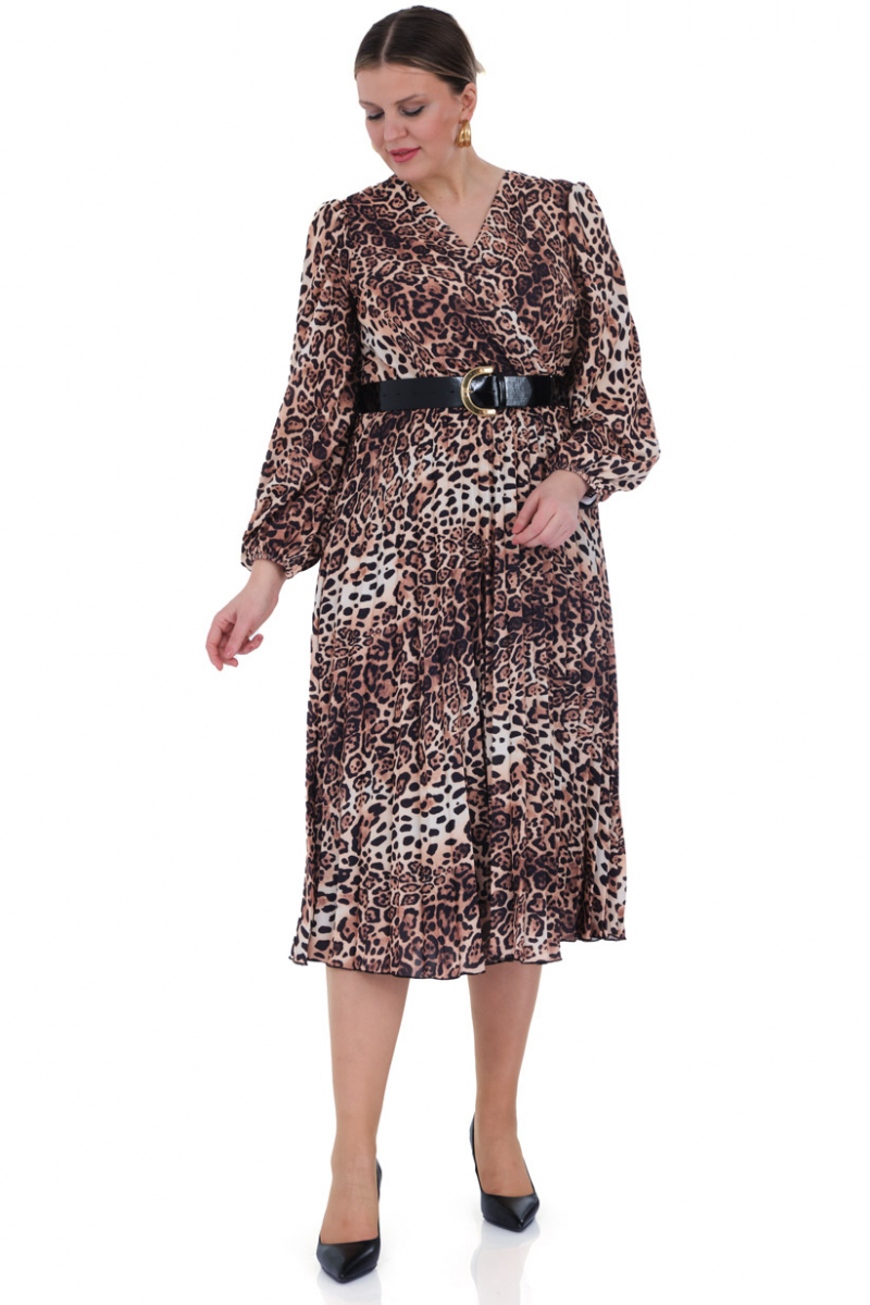 Printed plus size crepe long sleeve midi dress