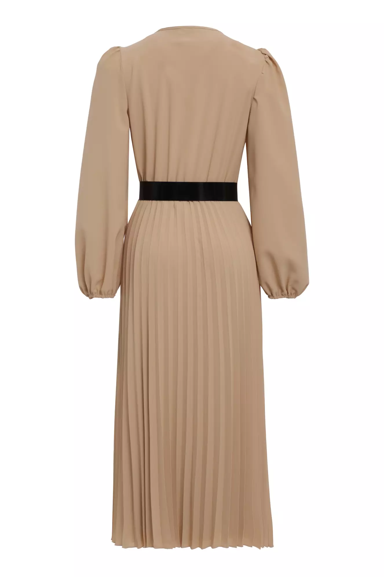 Beige crepe long sleeve midi dress