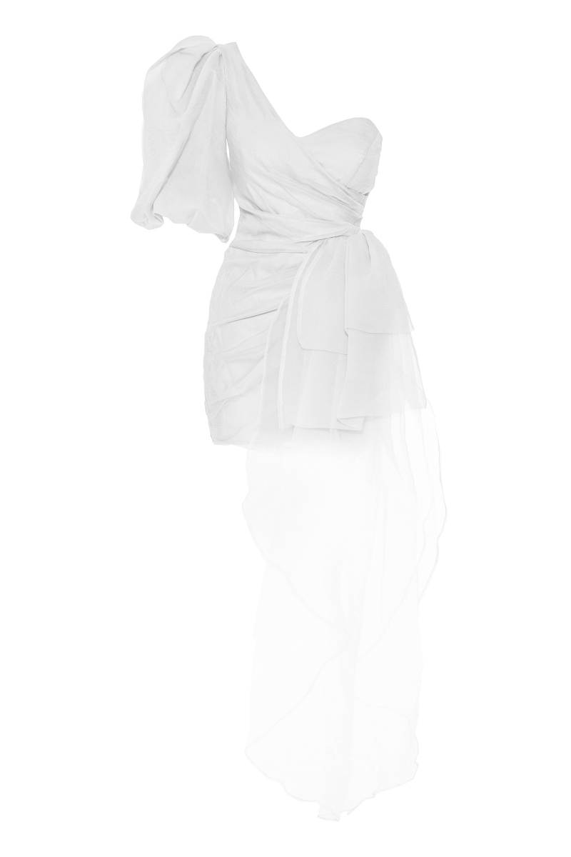 White tulle single sleeve mini dress