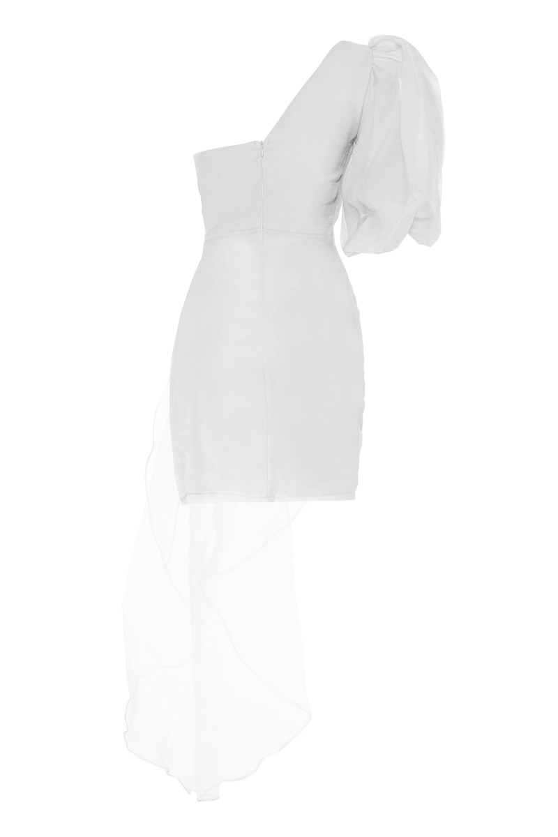 White tulle single sleeve mini dress