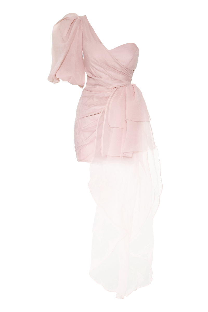 Blush tulle single sleeve mini dress