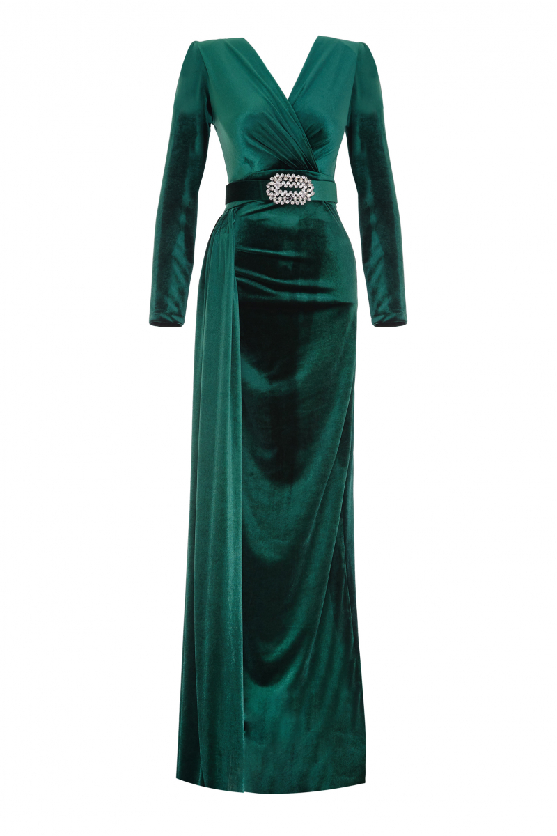 slim fit dress slacks Fay Bottle Green Velvet Corset Style Knot Maxi Dress  Club L London