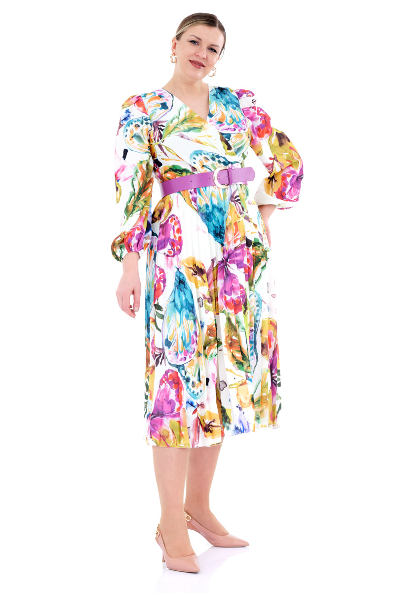 Desen j02 plus size crepe long sleeve midi dress