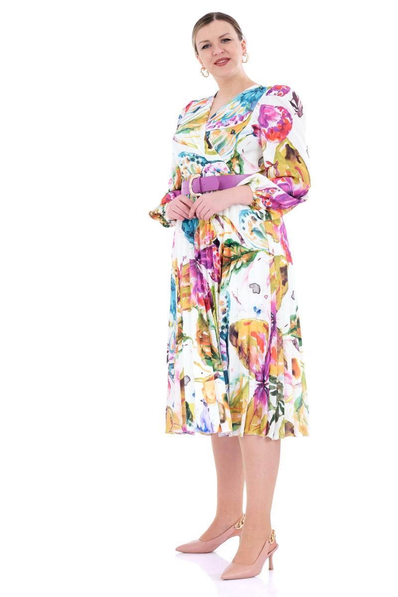 Desen j02 plus size crepe long sleeve midi dress