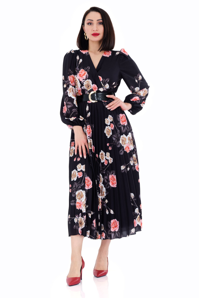 crepe long sleeve midi dress