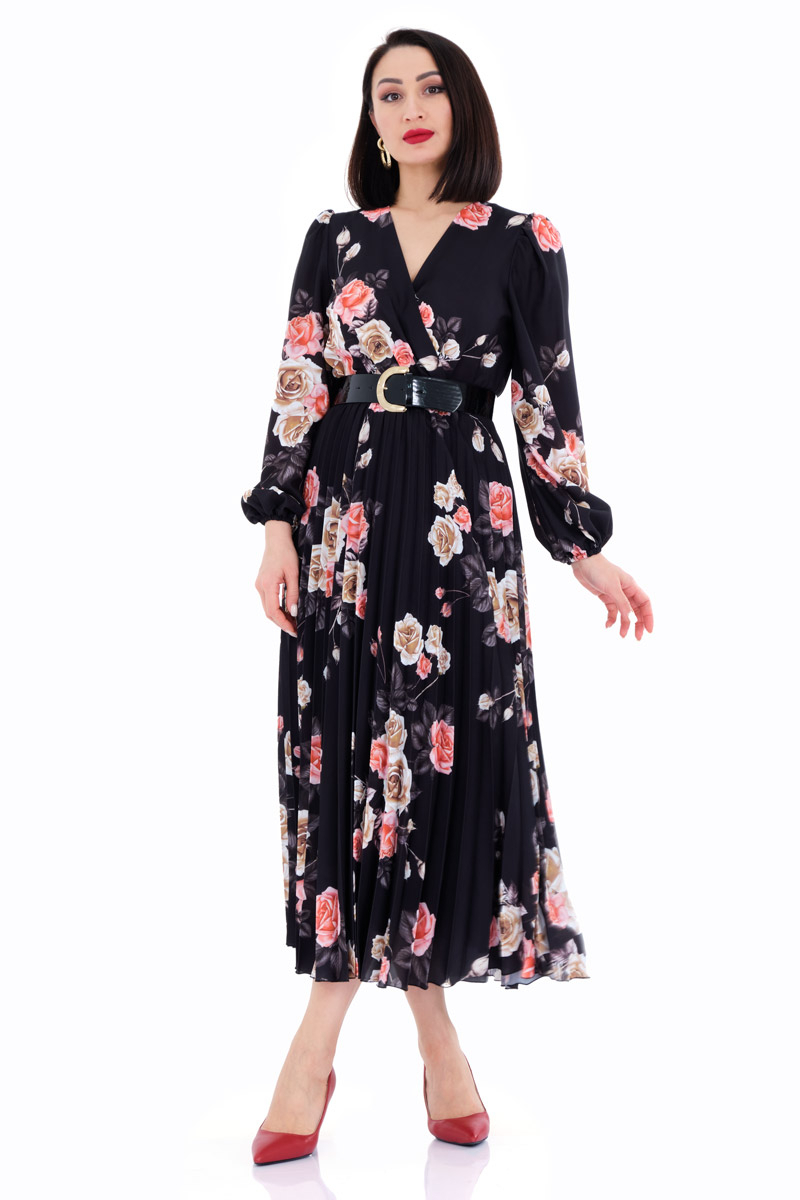 crepe long sleeve midi dress