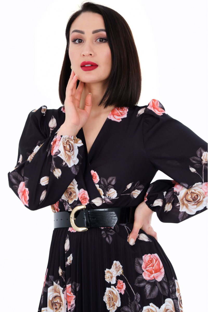 crepe long sleeve midi dress