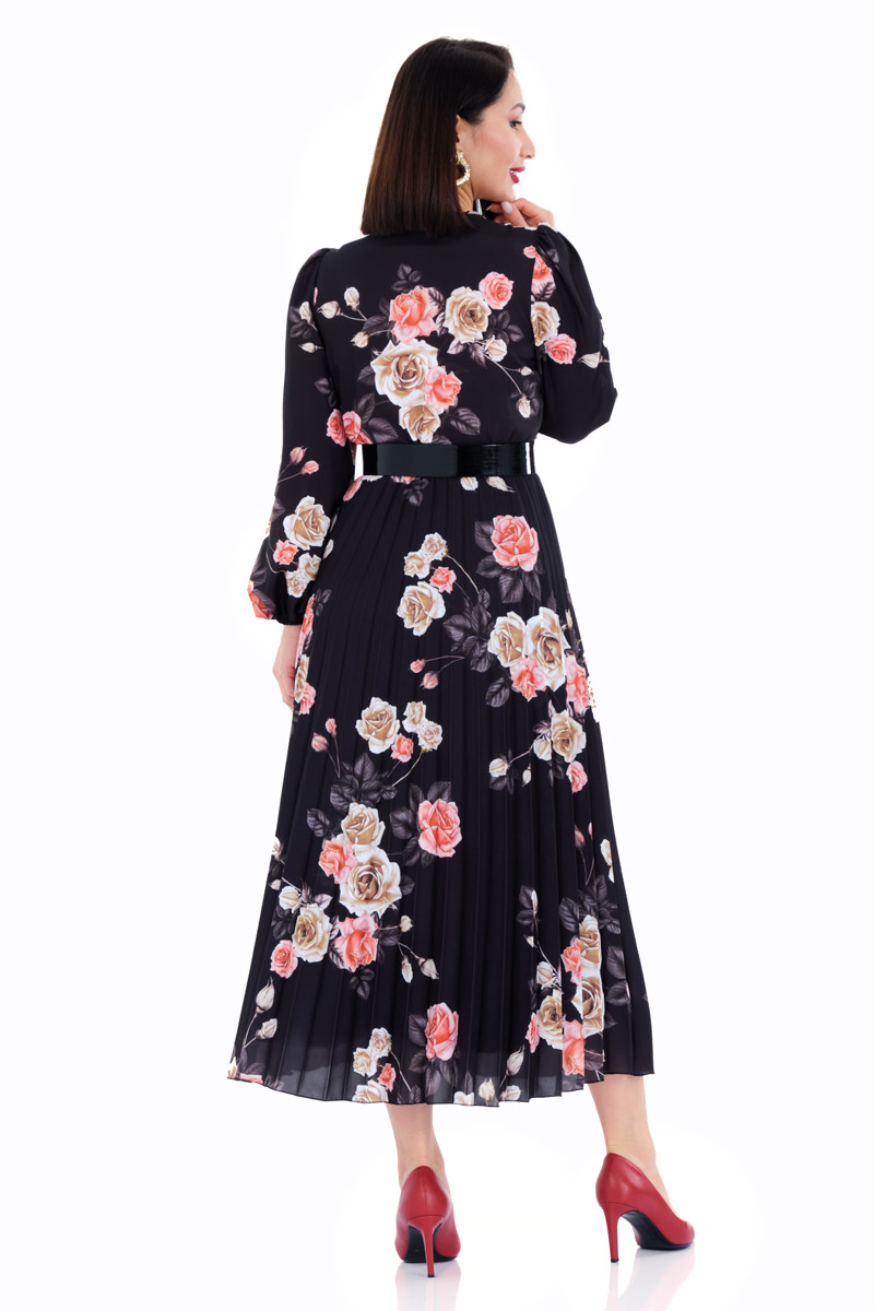 crepe long sleeve midi dress