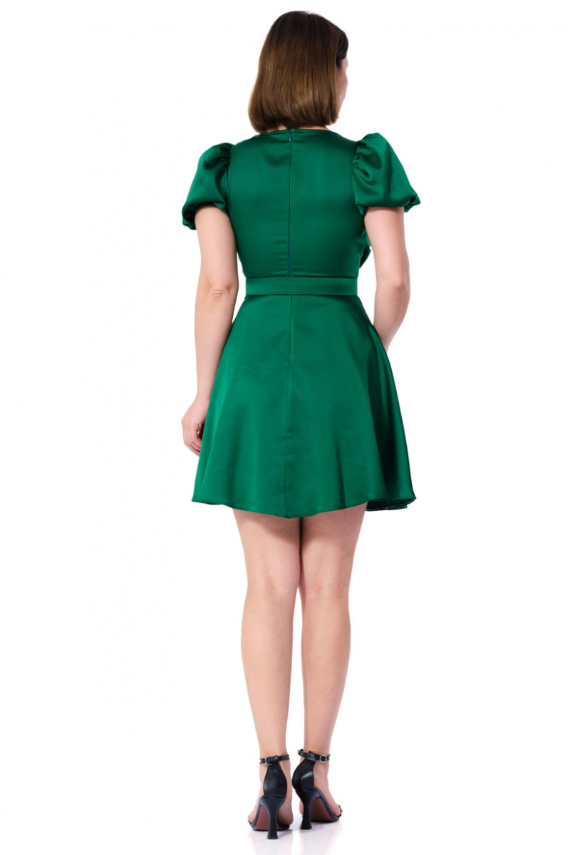 Green Satin Short Sleeve Mini Dress | All | Fervente
