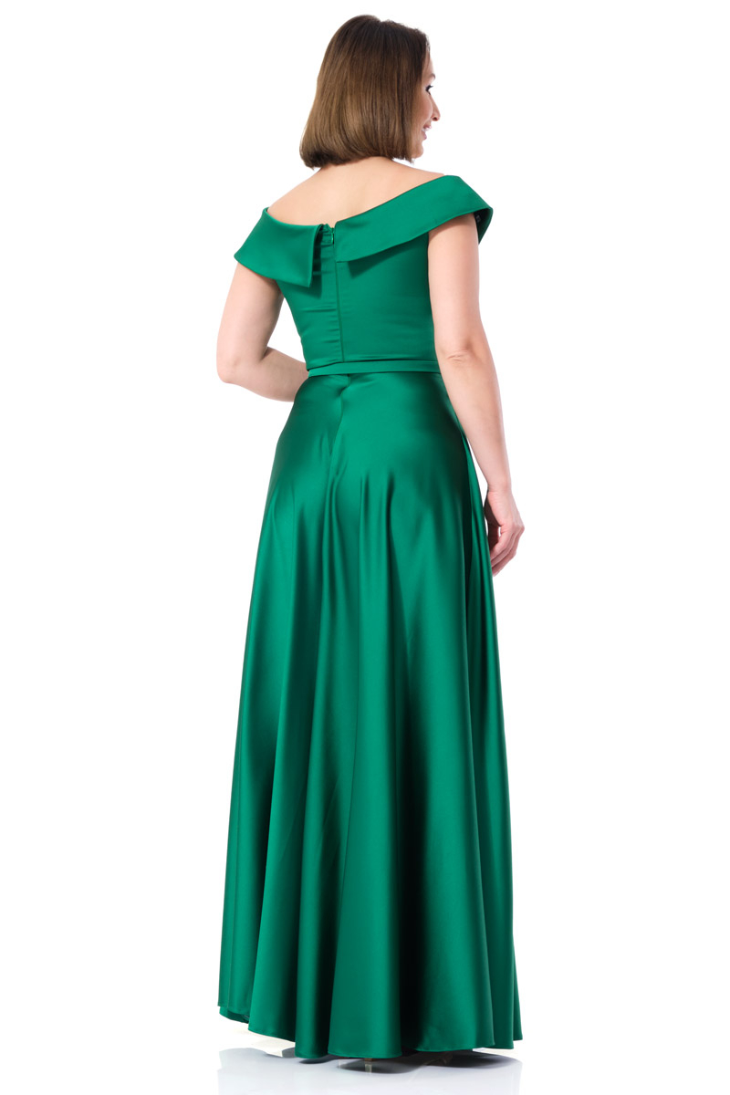 Green satin sleeveless maxi dress