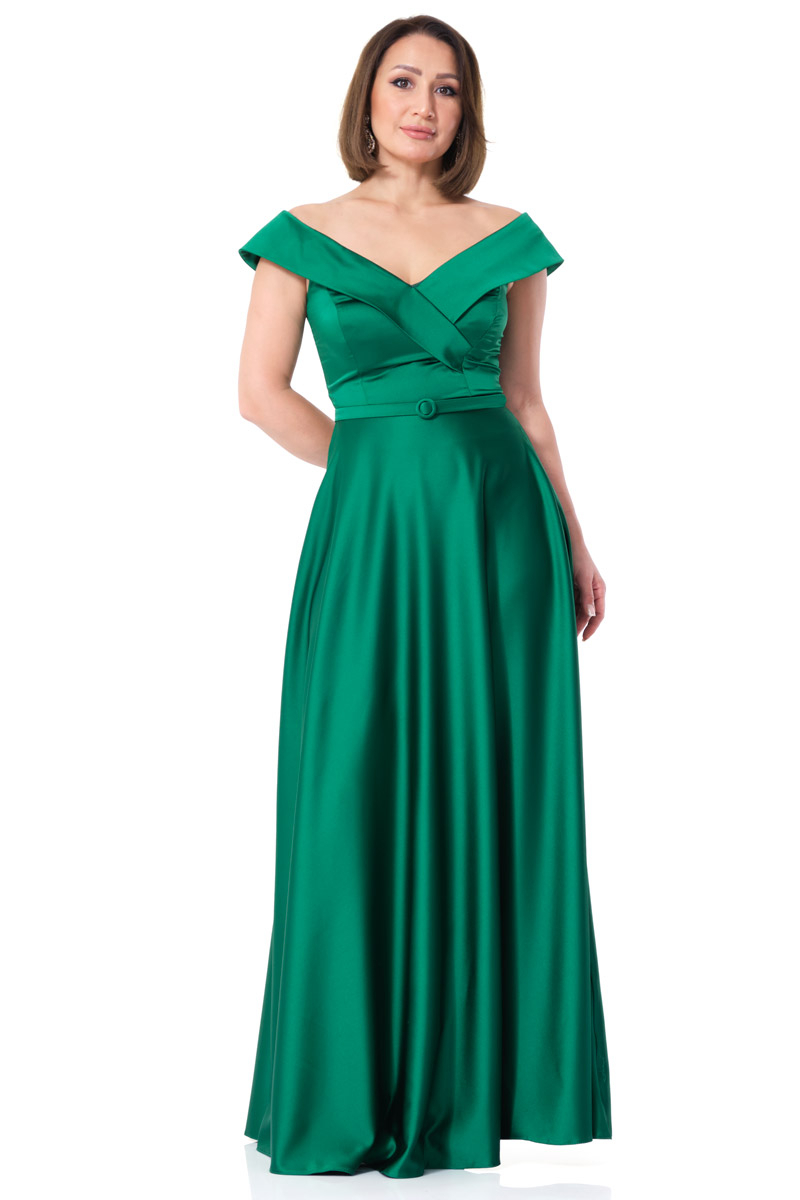 Green satin sleeveless maxi dress