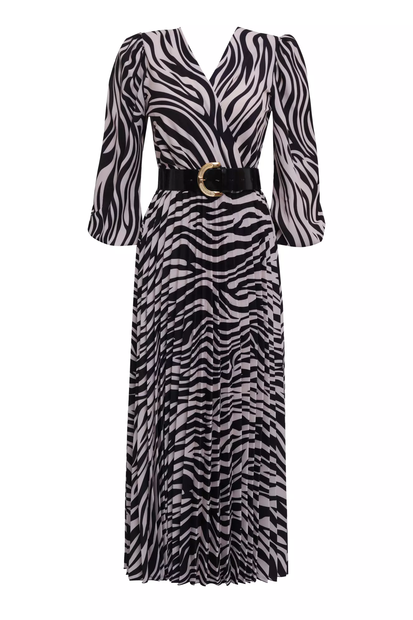 Printed crepe long sleeve midi dress