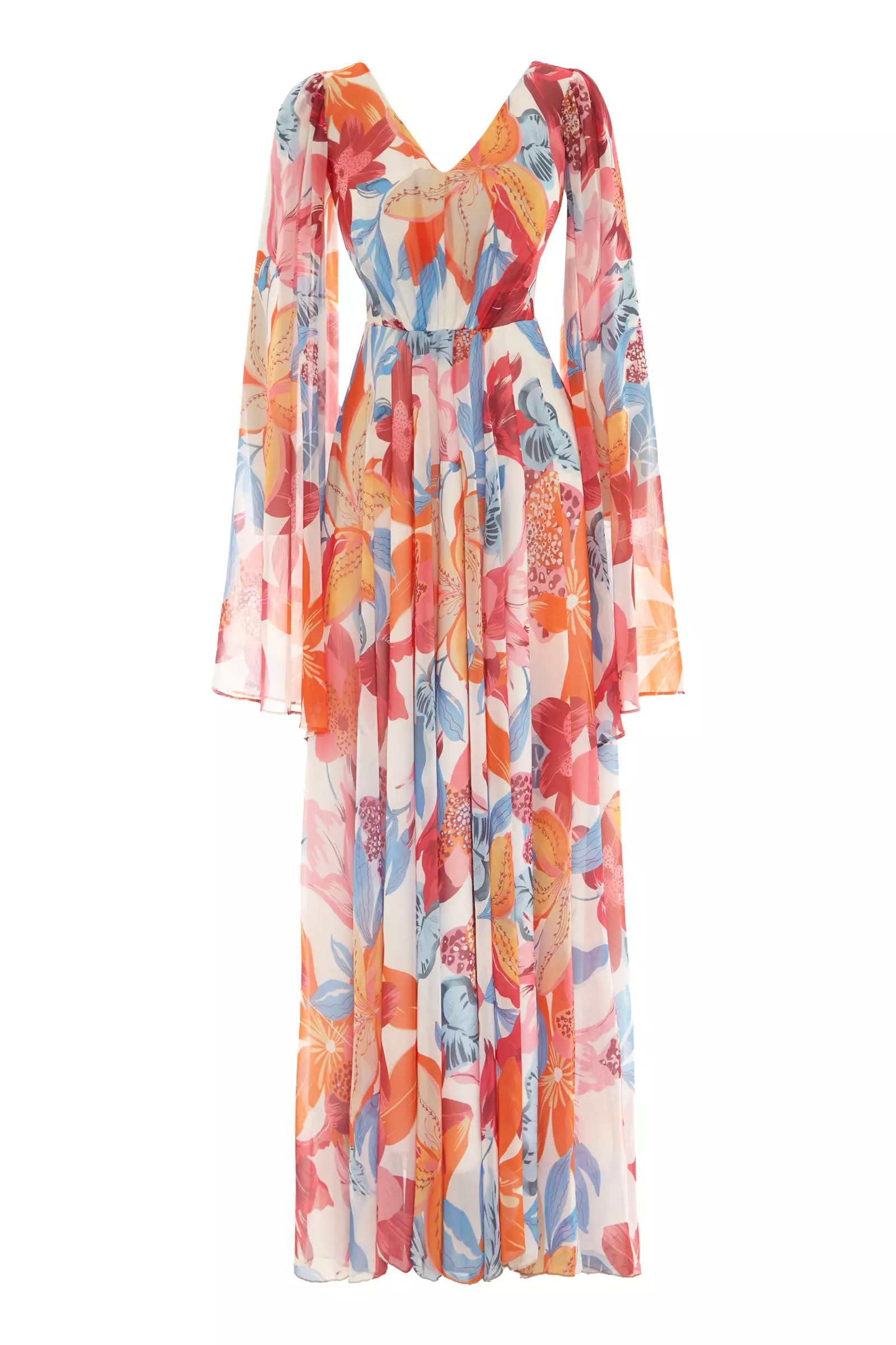 Printed satin long sleeve maxi dress