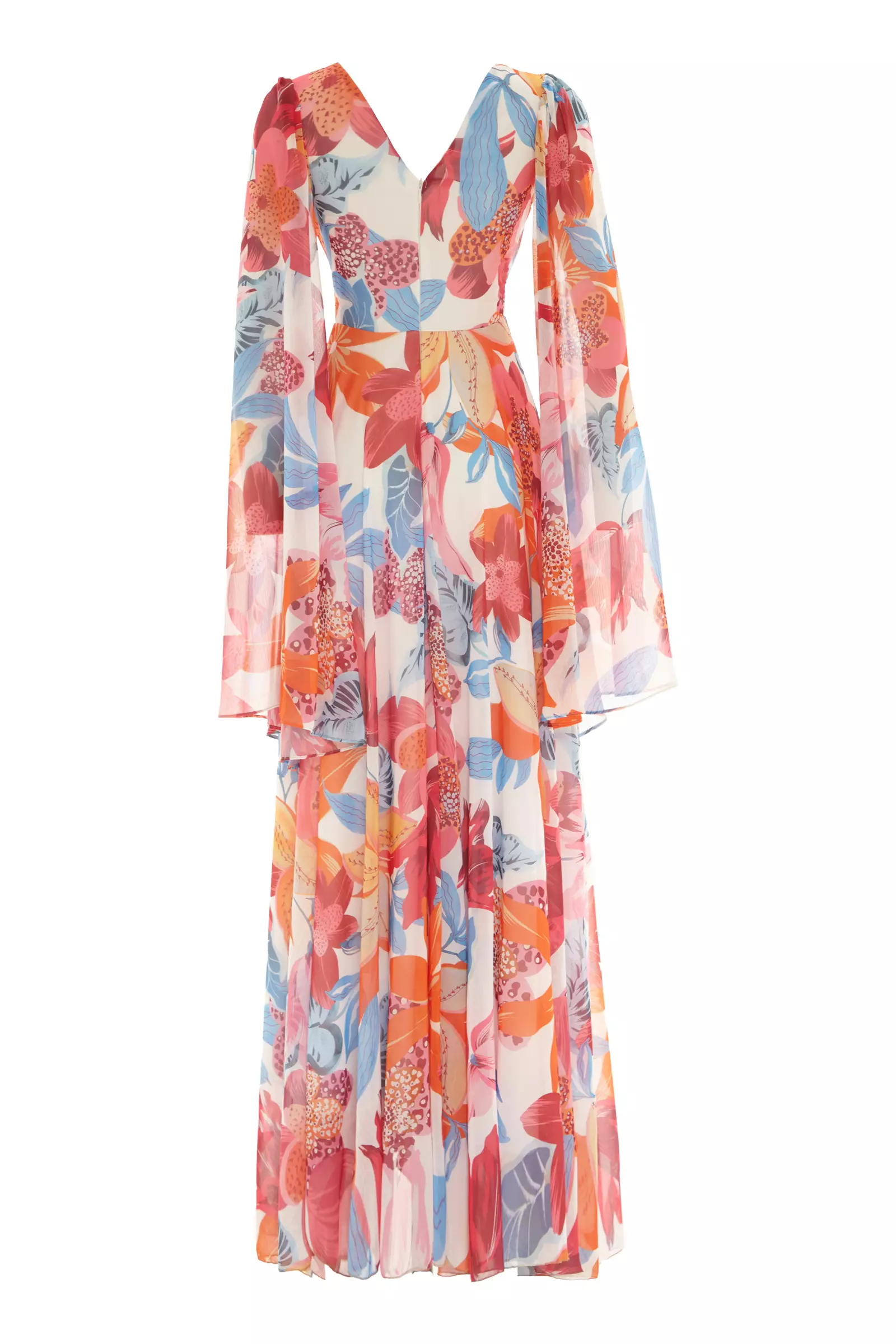Printed satin long sleeve maxi dress