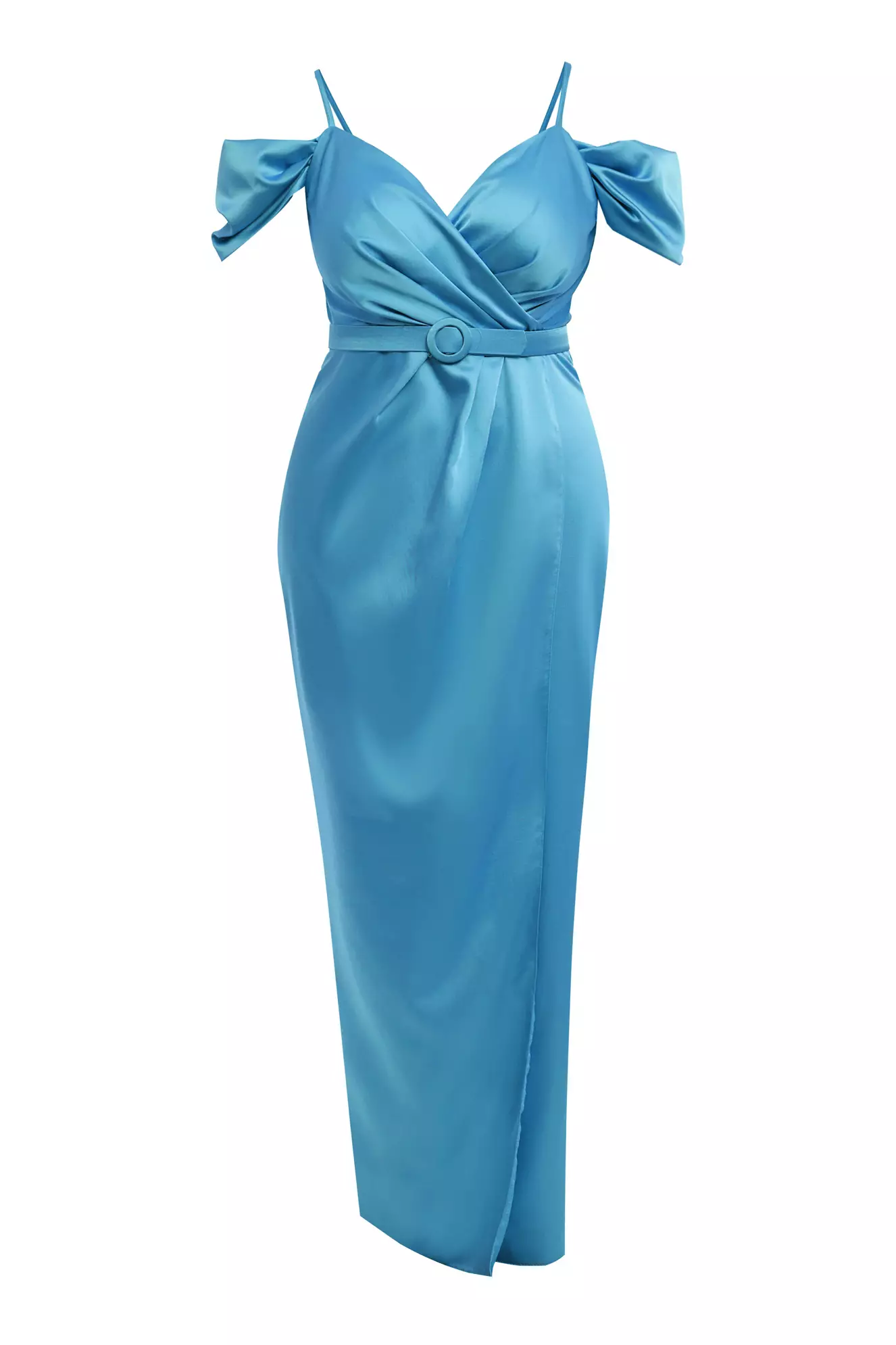 Blue plus size satin sleeveless maxi dress