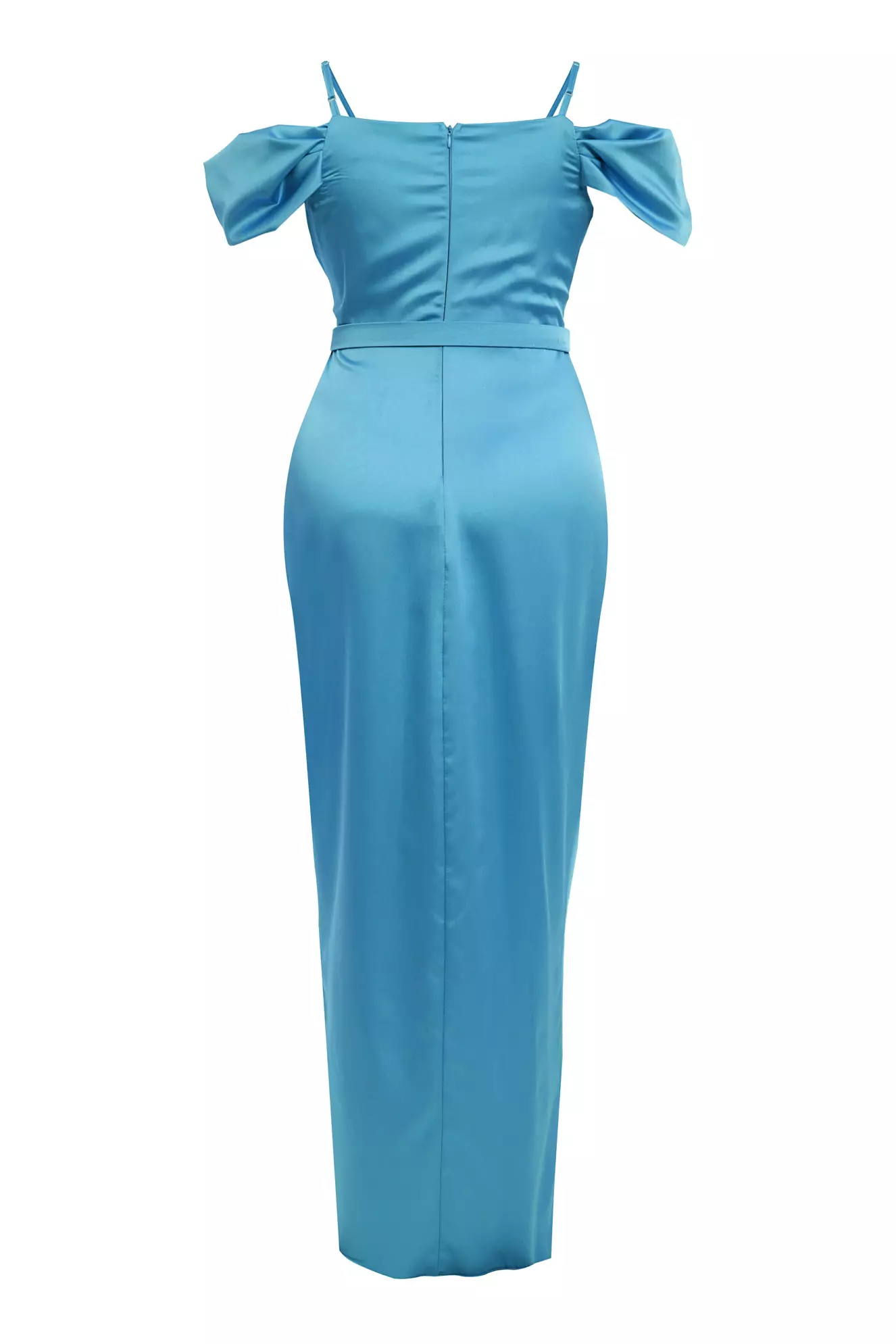 Blue plus size satin sleeveless maxi dress