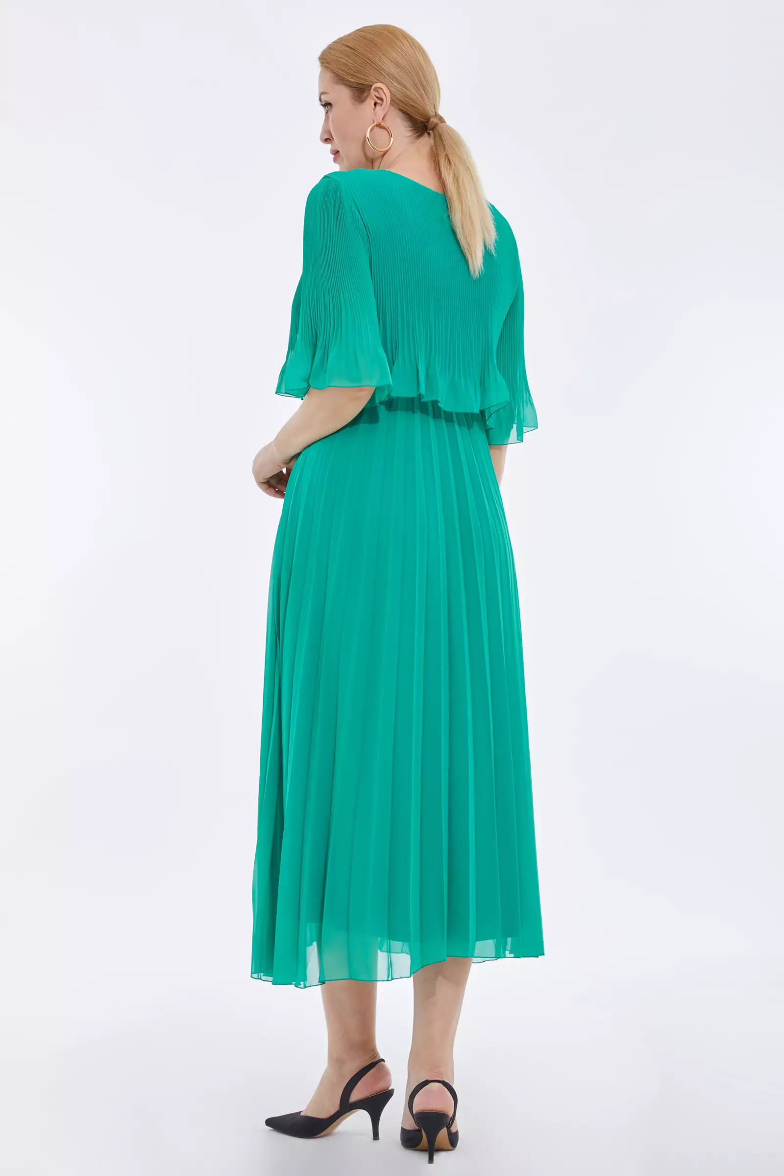 Green plus size chiffon short sleeve midi dress