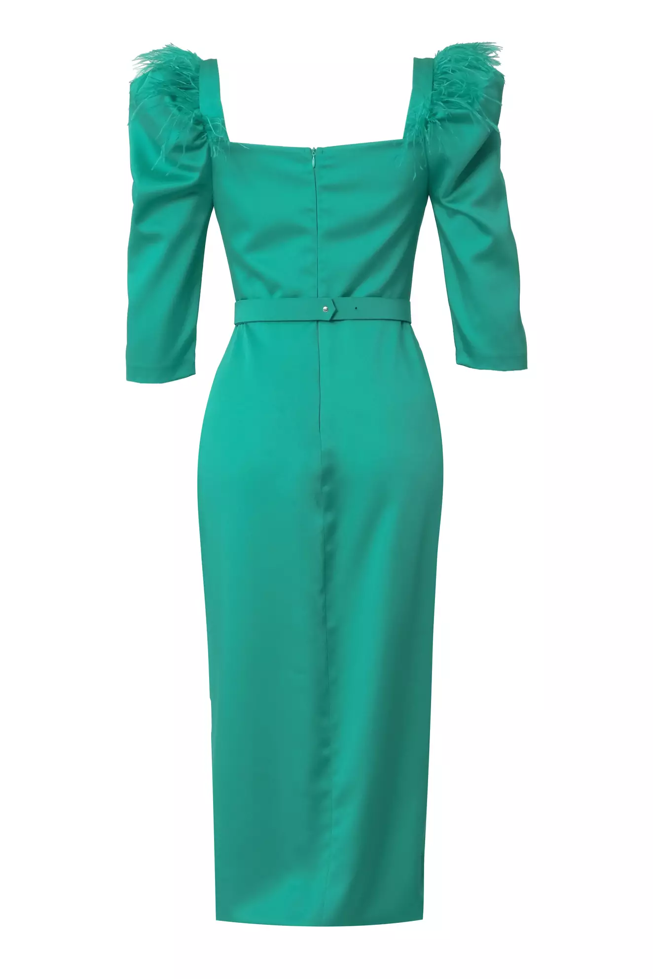 Green satin 3/4 sleeve midi dress