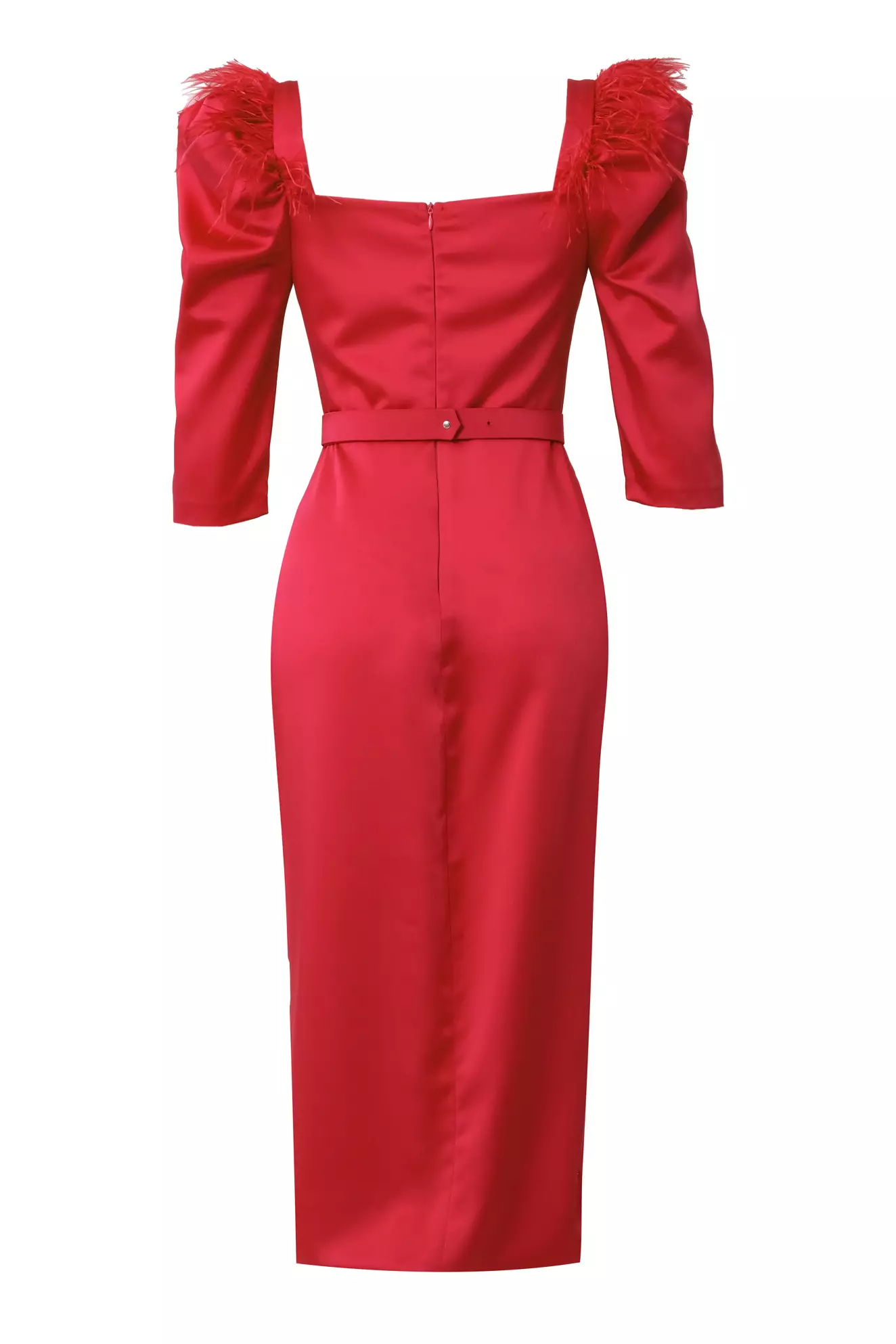 Red satin 3/4 sleeve midi dress
