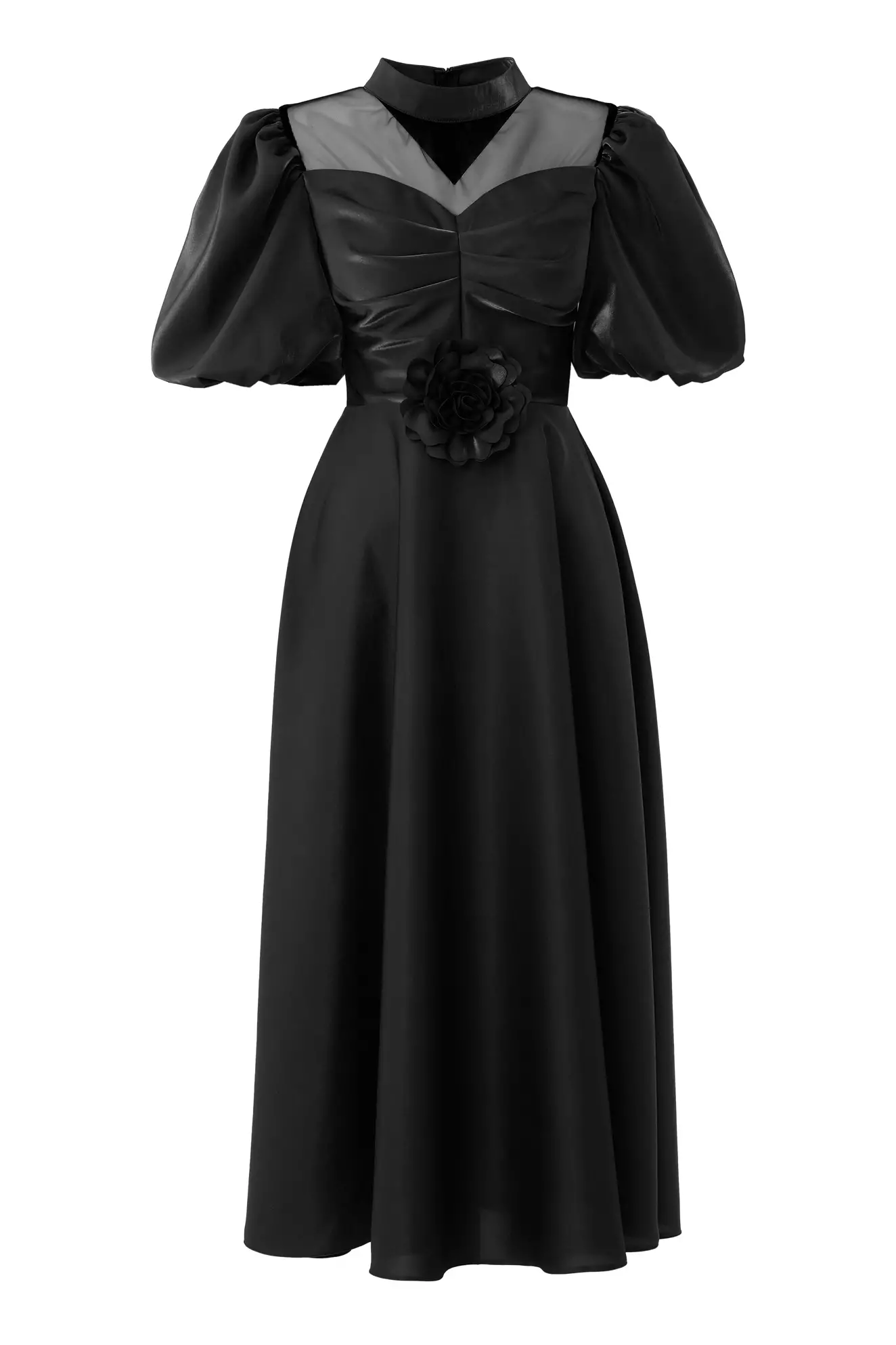 Black Satin Short Sleeve Maxi Dress | All | Fervente