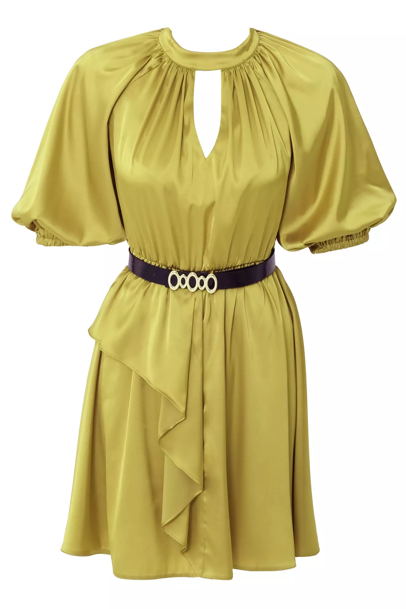 Khaki satin short sleeve mini dress