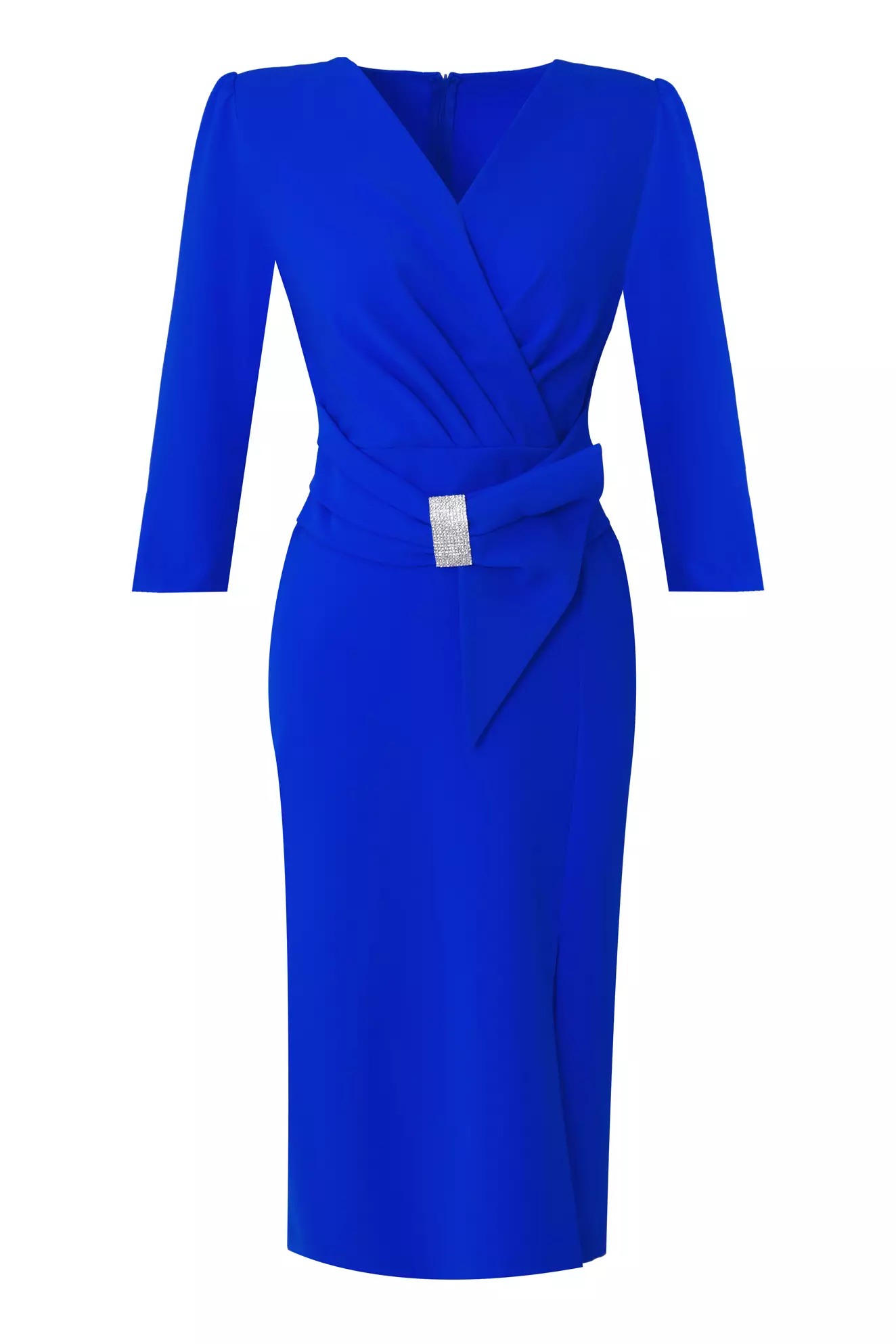 Blue crepe long sleeve midi dress