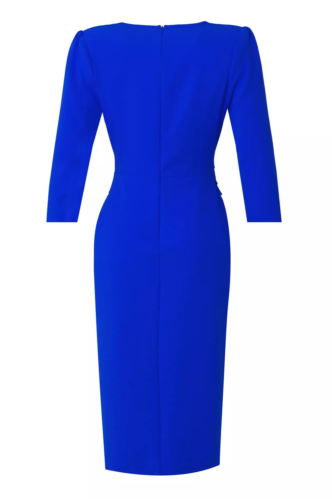 Blue crepe long sleeve midi dress