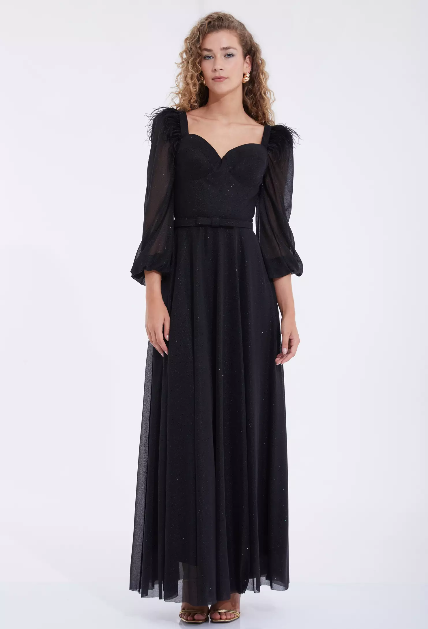 Black Silvery Long Sleeve Maxi Dress | All | Fervente
