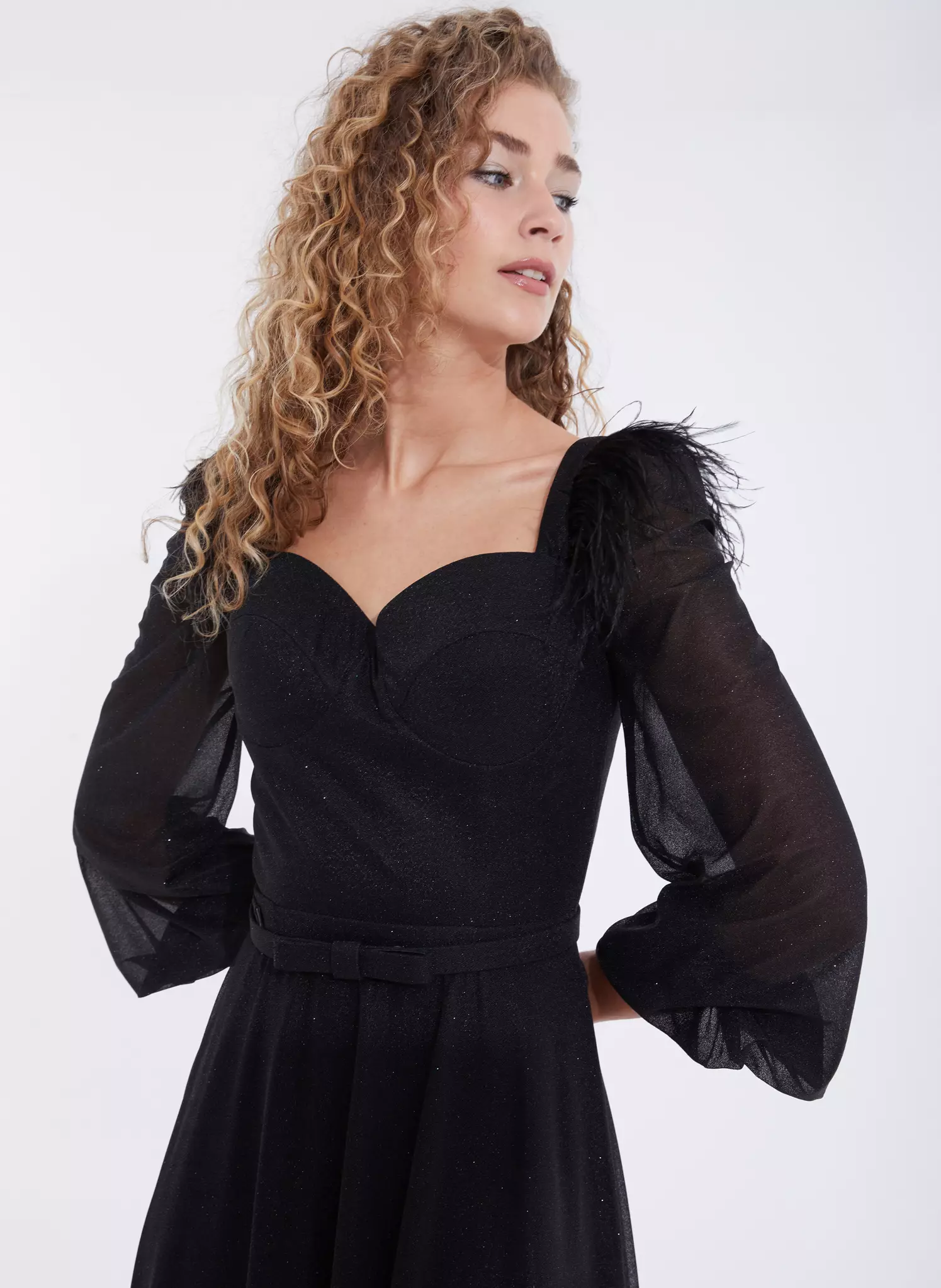 Black Silvery Long Sleeve Maxi Dress | All | Fervente