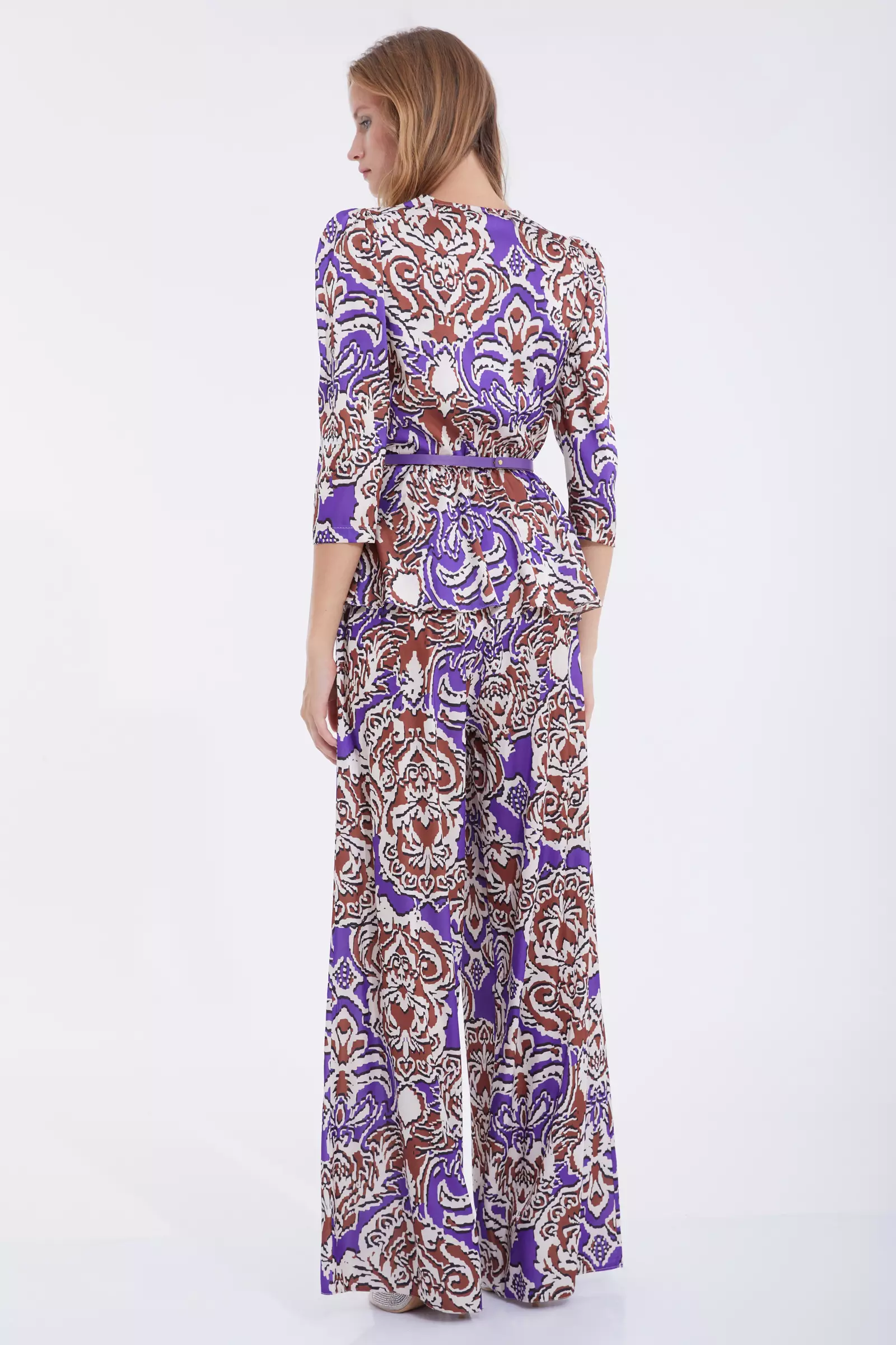 Printed satin 3/4 sleeve maxi set