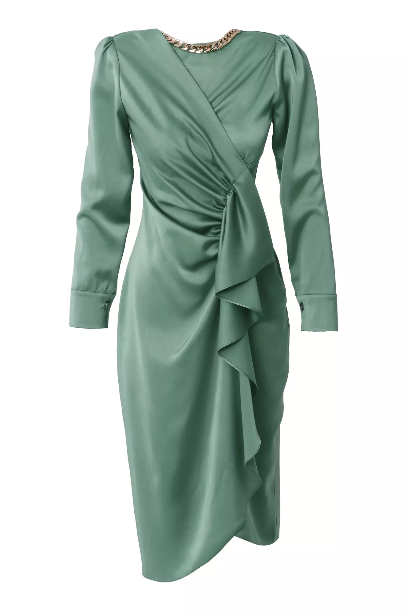 knee length dresses for ladies Long Sleeve Midi Dress in Green main image 1