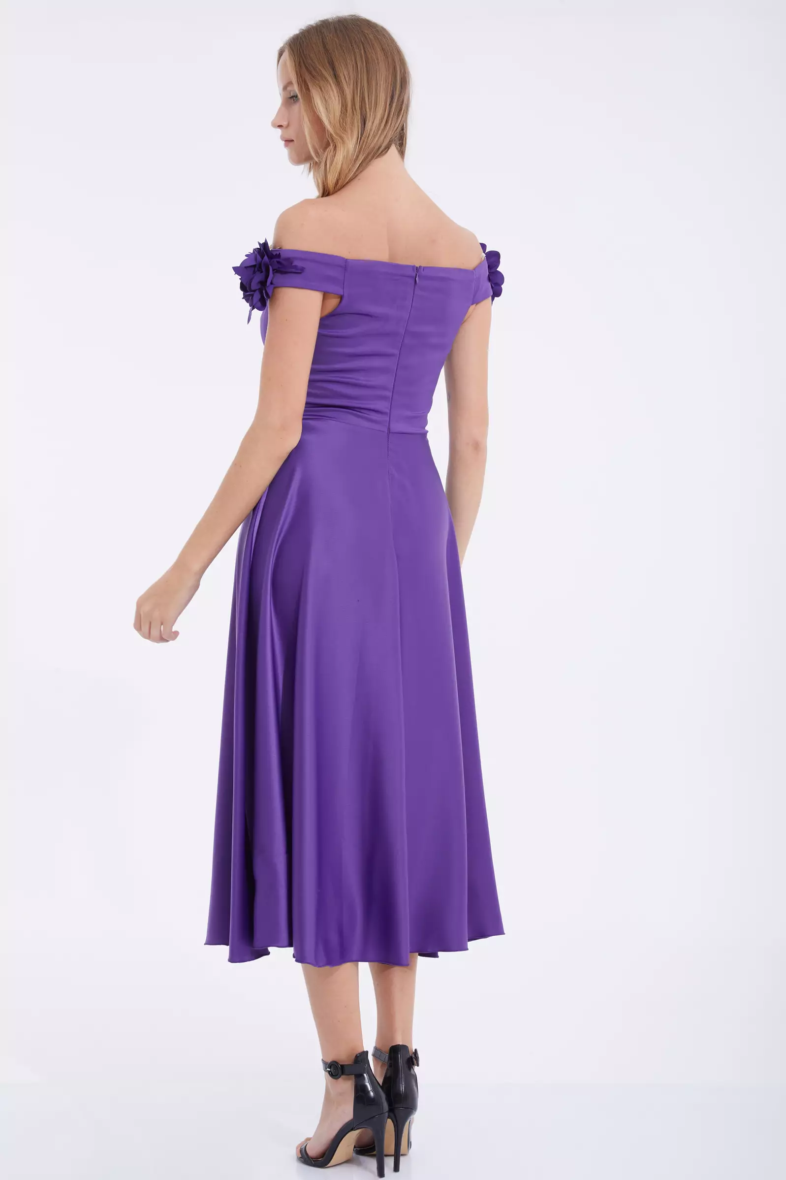 Purple satin sleeveless midi dress