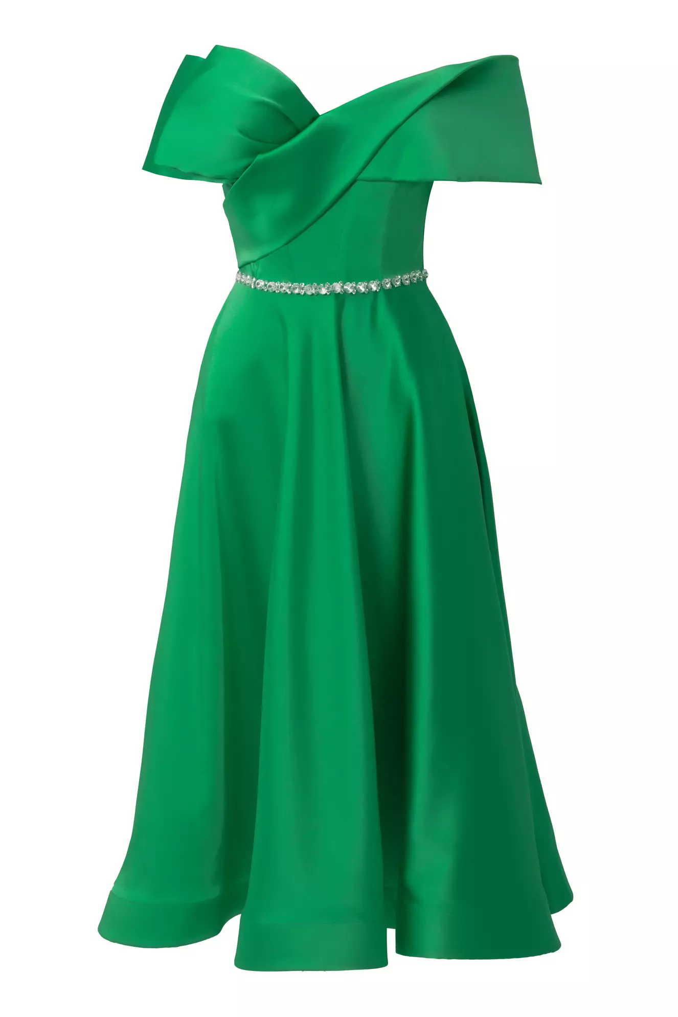 Green satin sleeveless long dress